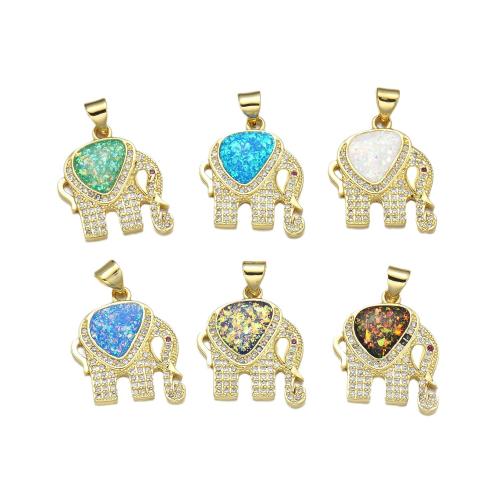 Colgante de Micro Pavé de Zirconía Cúbica, metal, con Ópalo, Elefante, chapado, Bricolaje & micro arcilla de zirconia cúbica, más colores para la opción, Vendido por UD