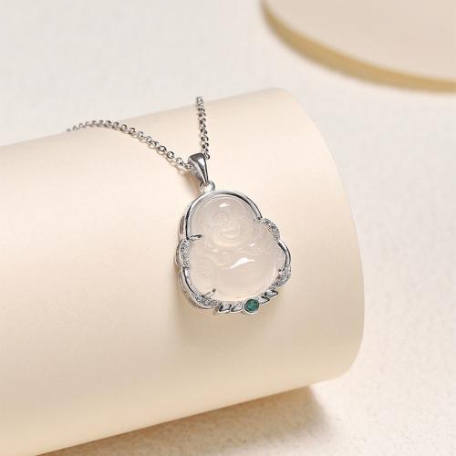 Cubic Zirconia Micro Pave Sterling Silver Pendant, 925 Sterling Silver, with White Chalcedony, DIY & micro pave cubic zirconia 