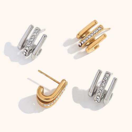 Stainless Steel Rhinestone Stud Earring, 304 Stainless Steel, Vacuum Ion Plating, fashion jewelry & for woman & with rhinestone 