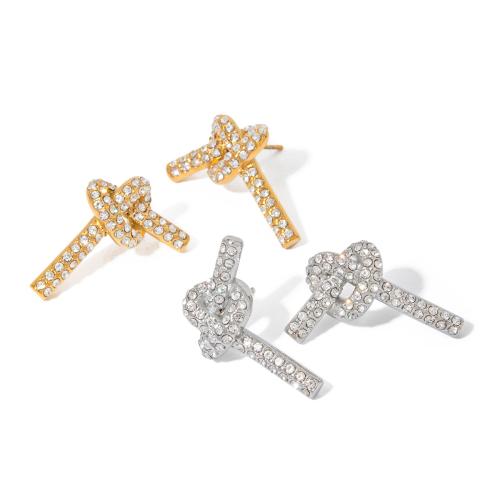 Stainless Steel Rhinestone Stud Earring, 304 Stainless Steel, Vacuum Ion Plating, fashion jewelry & for woman & with rhinestone 