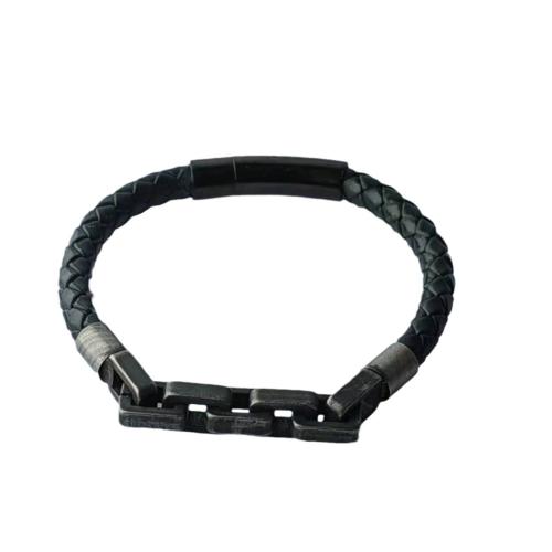 Pulseras de Cordón de PU, Cuero de PU, con acero inoxidable 304, Joyería & longitud diferente para la opción & para hombre, Negro, Vendido por UD[