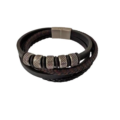 PU Leather Cord Bracelets, with 304 Stainless Steel, Vacuum Ion Plating, fashion jewelry & for man 