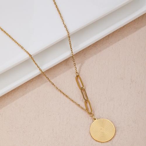 Collier de bijoux de titane, Acier titane, avec 6CM chaînes de rallonge, Rond, Placage de couleur d'or, pour femme cm, Vendu par PC