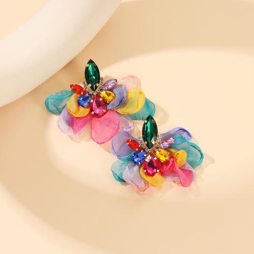 Crystal Jewelry Earring, Zinc Alloy, with Lace & Crystal, Flower, fashion jewelry & for woman & with rhinestone 