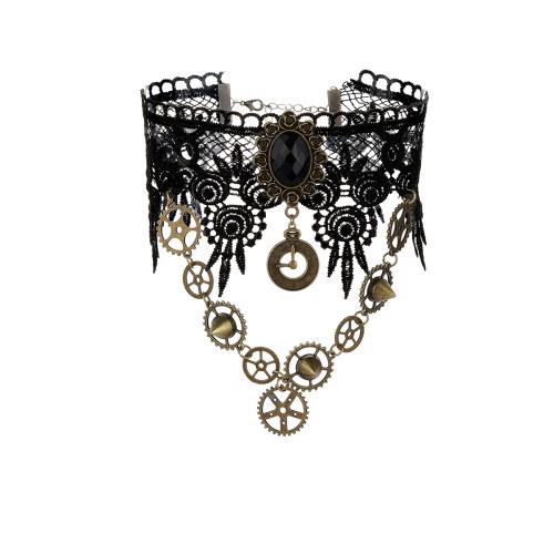 ensembles de bijoux de mode en alliage zinc, lacet, avec alliage de zinc, styles différents pour le choix & pour femme, noire, Vendu par PC[