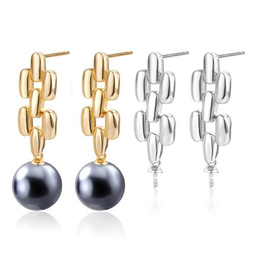 Boucle d'oreille goutte argent sterling, argent sterling 925, avec Shell Pearl, styles différents pour le choix, plus de couleurs à choisir, 33mm, Vendu par paire