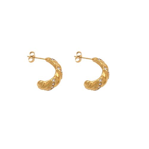 Acier titane boucle d oreille dormeuse, Placage de couleur d'or, pavé de micro zircon & pour femme Vendu par paire