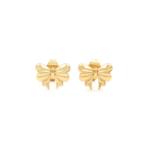 Acier titane boucle d oreille dormeuse, Noeud papillon, Placage de couleur d'or, bijoux de mode & pour femme Vendu par paire