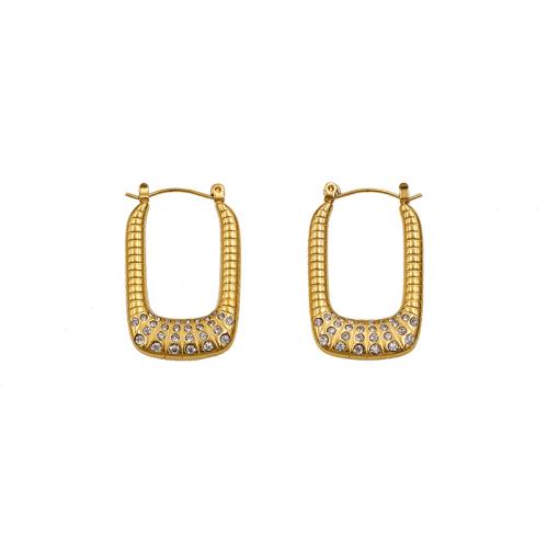 Acier titane boucle d'oreille leverback, Lettre U, Placage de couleur d'or, bijoux de mode & pavé de micro zircon & pour femme Vendu par paire