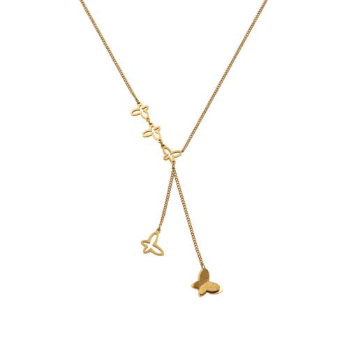 Acier titane collier, avec 2inch chaînes de rallonge, papillon, Placage de couleur d'or, bijoux de mode & pour femme & creux Environ 15.7 pouce, Vendu par PC