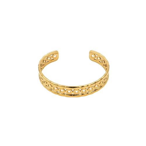 304 Stainless Steel Cuff Bangle, gold color plated, for woman & hollow, Inner Approx 60mm [