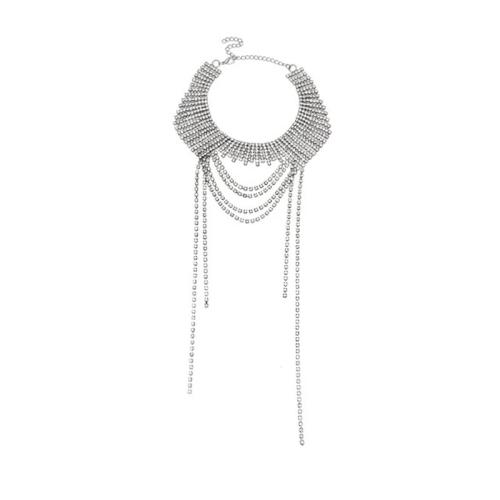 Mode Collier Choker, alliage de zinc, avec 10cm chaînes de rallonge, Placage de couleur argentée, bijoux de mode & pour femme & avec strass Environ 28 cm, Vendu par PC