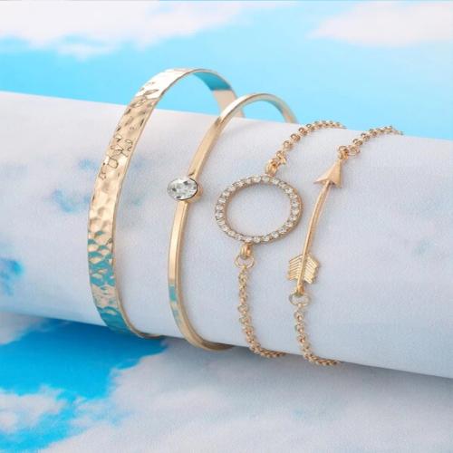 Zinc Alloy Rhinestone Bracelets, gold color plated, 4 pieces & fashion jewelry & for woman & with rhinestone Approx 17 cm [