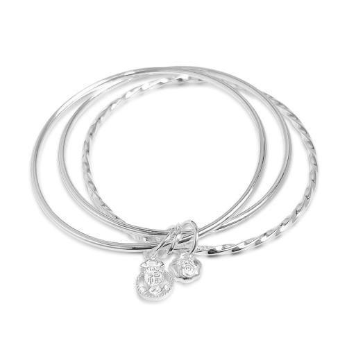 Argent sterling 925 bracelet ordinaire, trois couches & bijoux de mode & pour femme, Diamètre inté Environ 58mm, Vendu par PC