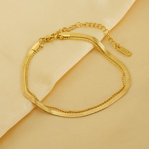 Stainless Steel Anklets Jewelry, 304 Stainless Steel, with 6cm extender chain, 18K gold plated, Double Layer & fashion jewelry & for woman, golden Approx 21 cm 