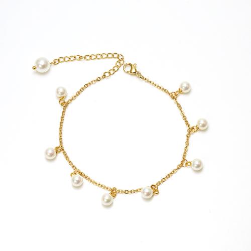 Stainless Steel Anklets Jewelry, 304 Stainless Steel, with Plastic Pearl, with 6cm extender chain, 18K gold plated, fashion jewelry & for woman, golden Approx 20 cm 