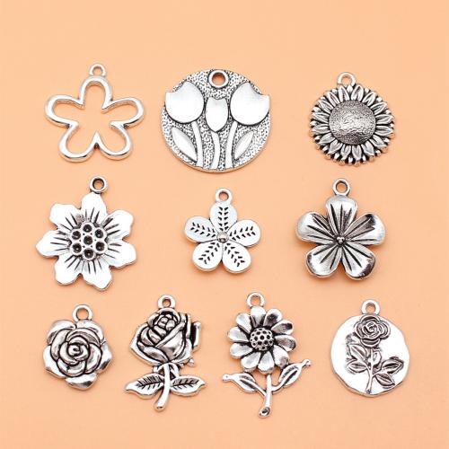 Zinc Alloy Flower Pendants, antique silver color plated, DIY [