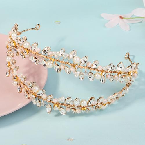 Hair Bands, Zinc Alloy, with Plastic Pearl, gold color plated & for woman & with rhinestone [