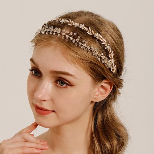 Hair Bands, Zinc Alloy, with Plastic Pearl, gold color plated, for woman & with rhinestone 