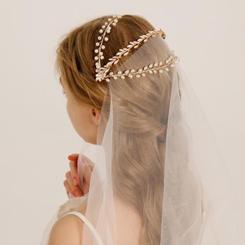 Hair Bands, Zinc Alloy, with Plastic Pearl, gold color plated, for woman & with rhinestone 