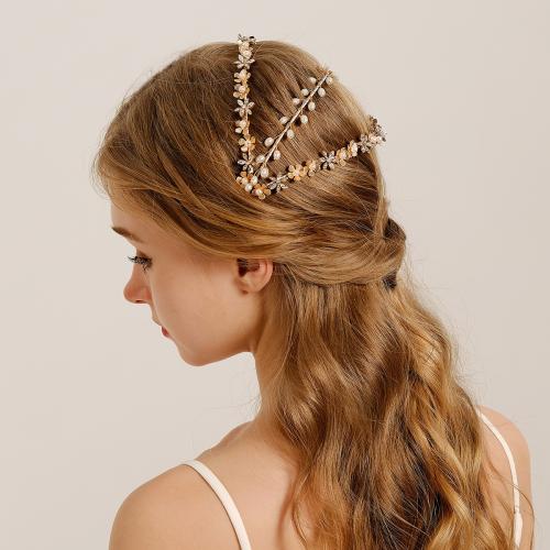 Hair Bands, Zinc Alloy, with Plastic Pearl, gold color plated, for woman & with rhinestone 