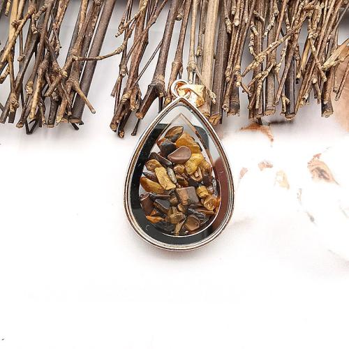 Glass Zinc Alloy Pendants, with Natural Stone & Glass, Teardrop, plated, DIY [