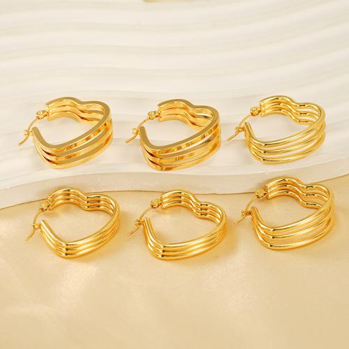 Stainless Steel Leverback Earring, 304 Stainless Steel, Heart, 18K gold plated, fashion jewelry & for woman 