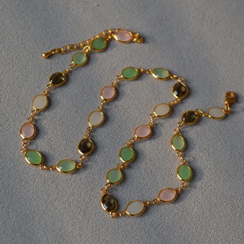 Collier en cristal, laiton, avec cristal, avec 5cm chaînes de rallonge, Plaqué or 18K, bijoux de mode & pour femme Environ 40 cm, Vendu par PC