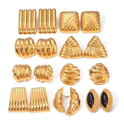 Edelstahl Stud Ohrring, 304 Edelstahl, mit Schwarzer Achat, plattiert, verschiedene Stile für Wahl & für Frau, Goldfarbe, verkauft von Paar