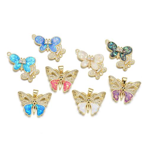 Colgante de Micro Pavé de Zirconía Cúbica, metal, con Ópalo, Mariposa, chapado, Bricolaje & diferentes estilos para la opción & micro arcilla de zirconia cúbica, más colores para la opción, Vendido por UD