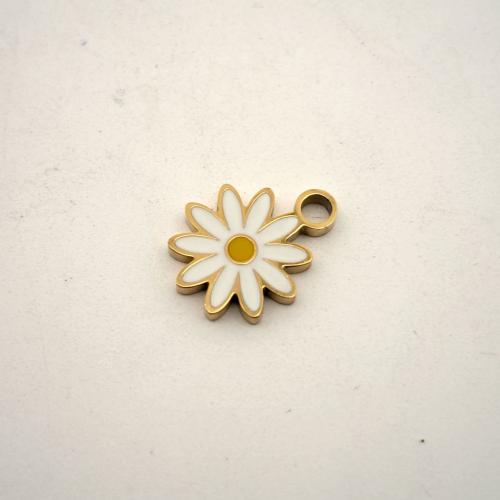 Enamel Stainless Steel Pendant, 316 Stainless Steel, Daisy, DIY 