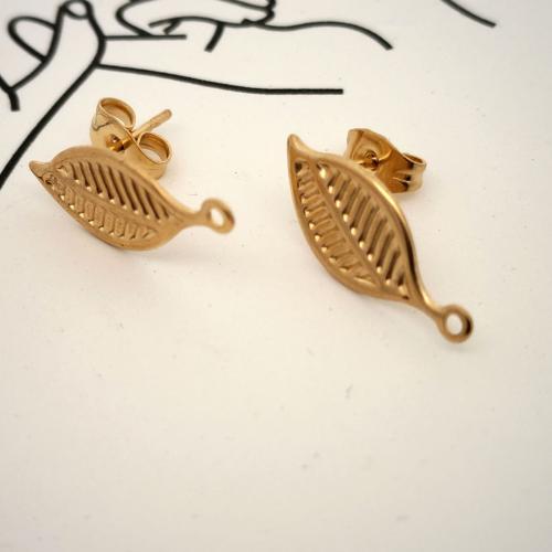 Stainless Steel Earring Stud Component, 304 Stainless Steel, Leaf, DIY, golden 