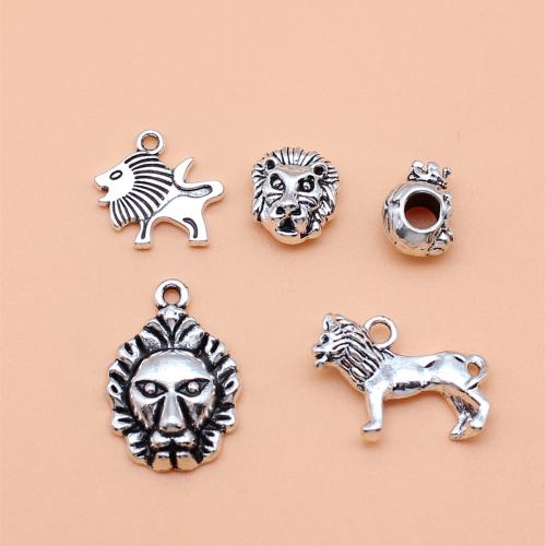 Pendentifs animaux en alliage de zinc, lion, Plaqué de couleur d'argent, DIY é, Vendu par fixé