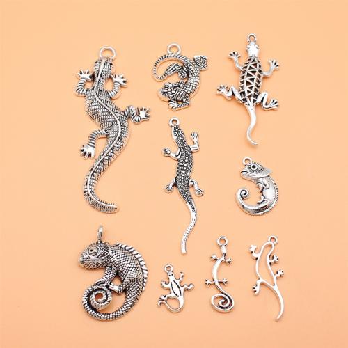 Pendentifs animaux en alliage de zinc, Lézard, Plaqué de couleur d'argent, DIY é, Vendu par fixé