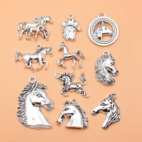 Pendentifs animaux en alliage de zinc, cheval, Plaqué de couleur d'argent, DIY é, Vendu par fixé