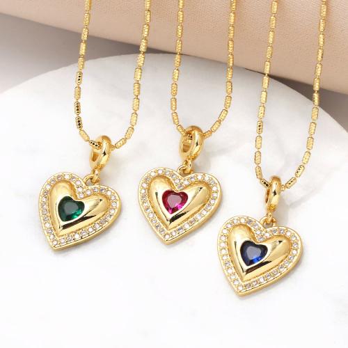 Cúbicos circón Collar de latón Micro pavimenta, metal, con 5cm extender cadena, Corazón, chapado en color dorado, Joyería & micro arcilla de zirconia cúbica, más colores para la opción, longitud:41 cm, Vendido por UD[