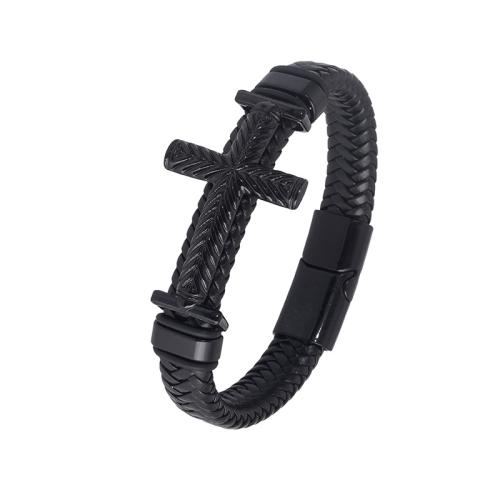 PU Leather Cord Bracelets, Zinc Alloy, with Faux Leather, plated, Unisex Approx 21-22 cm 