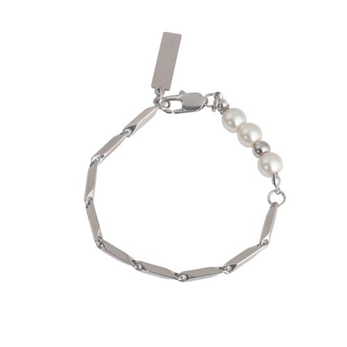 Bracelets de bijoux en perles de verre, Acier inoxydable 304, avec perle de verre, avec 5CM chaînes de rallonge, Placage, pour femme, argent Environ 16.5 cm, Vendu par PC[