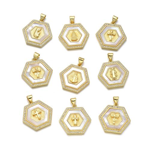 Colgante de Micro Pavé de Zirconía Cúbica, metal, con Nácar, chapado, Bricolaje & diferentes estilos para la opción & micro arcilla de zirconia cúbica, dorado, Vendido por UD