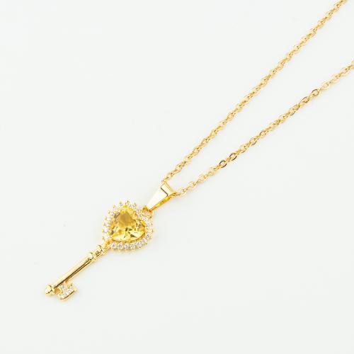 Brass Jewelry Necklace, 304 Stainless Steel, with Brass, plated, micro pave cubic zirconia & for woman, golden Approx 50 cm 