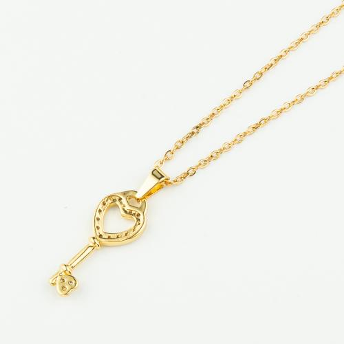 Brass Jewelry Necklace, 304 Stainless Steel, with Brass, plated, micro pave cubic zirconia & for woman, golden Approx 50 cm 