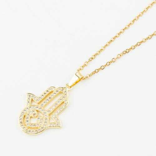 Collier en laiton cubique Zircon Micro Pave, Acier inoxydable 304, avec laiton, Placage, pavé de micro zircon & pour femme, doré Environ 50 cm, Vendu par PC