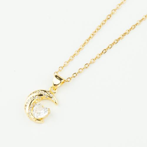 Collier en laiton cubique Zircon Micro Pave, Acier inoxydable 304, avec laiton, Placage, pavé de micro zircon & pour femme, doré Environ 50 cm, Vendu par PC