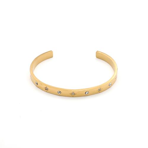 304 Stainless Steel Bangle, gold color plated & micro pave cubic zirconia & for woman [