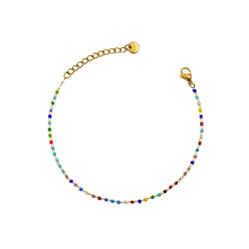 Partículas de acero Pulsera, con Seedbead, con 1.6inch extender cadena, chapado en color dorado, Estilo bohemio & para mujer, longitud:aproximado 6.3 Inch, Vendido por UD[