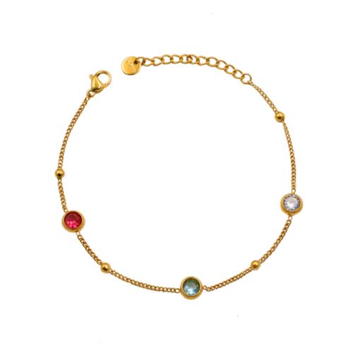 Partículas de acero Pulsera, con 1.6inch extender cadena, chapado en color dorado, Joyería & micro arcilla de zirconia cúbica & para mujer, longitud:aproximado 6.3 Inch, Vendido por UD[