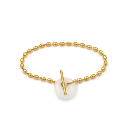 Partículas de acero Pulsera, con Piedras preciosas, chapado en color dorado, Joyería & diferentes materiales para la opción & para mujer, longitud:aproximado 6.3 Inch, Vendido por UD[