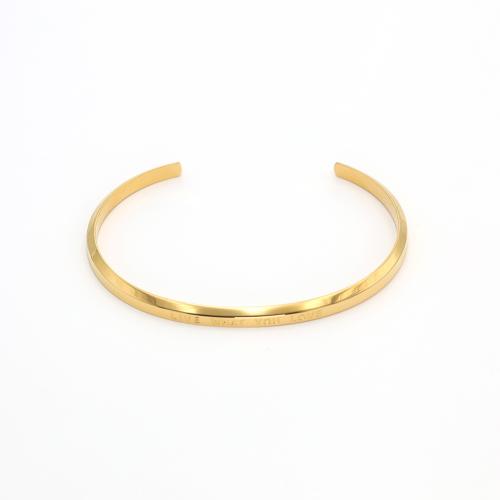 304 Stainless Steel Cuff Bangle, gold color plated, fashion jewelry & with letter pattern & for woman [