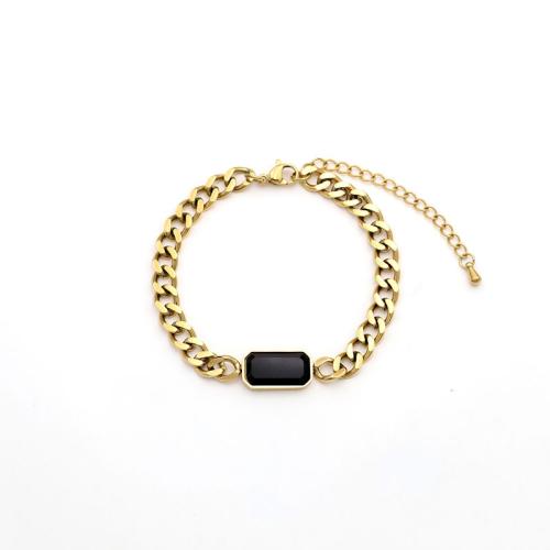 Partículas de acero Pulsera, con 2inch extender cadena, Patrón Geométrico, chapado en color dorado, Joyería & micro arcilla de zirconia cúbica & para mujer, longitud:aproximado 6.3 Inch, Vendido por UD[