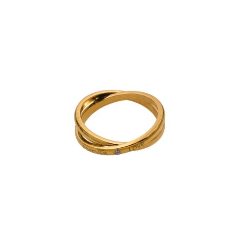 Titanium Steel Finger Ring, gold color plated, with letter pattern & micro pave cubic zirconia & for woman, US Ring 